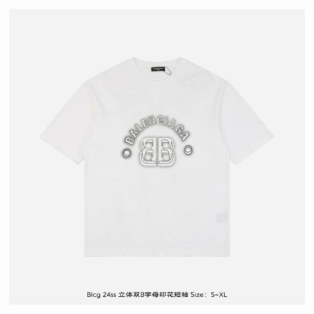 Balenciaga 巴黎世家 24ss 立体双B字母印花短袖 面料采用230克重精梳棉，定制32支1*1螺纹，成衣两遍水洗处理，面料舒适亲肤无异感，定制定染面