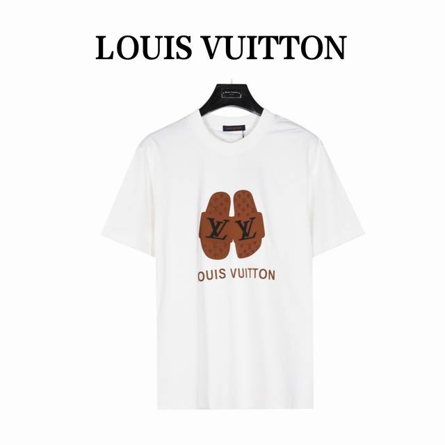 Louis Vuitton 路易威登 拖鞋麂皮贴布短袖T恤 定制50支精紧棉纱、活性染色，重固色、爽滑手感面料洗水做预缩、 上身透气，绝不起球，手感柔软舒适，