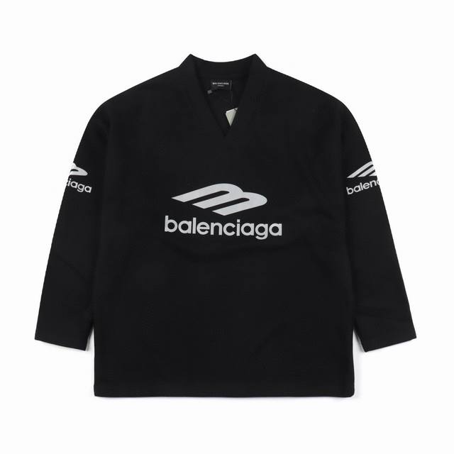 Balenciaga 巴黎世家 BLCG 24SS 3B印花V领长袖滑雪T恤 轻奢主义 男女日常通勤穿搭必备单品 正确版本 随意对比 详细特征 客供 克100%