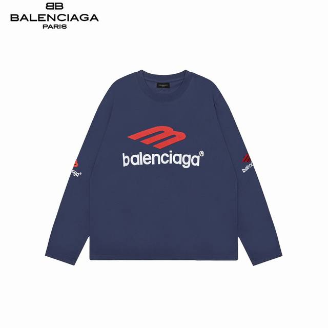 Balenciaga 巴黎世家 24SS前后绣花3M长袖 采用26支双纱 300克重面料 进口针织针梳棉进行制作，厚度适中，有垂感又有轮廓型，上身就是一个舒适！