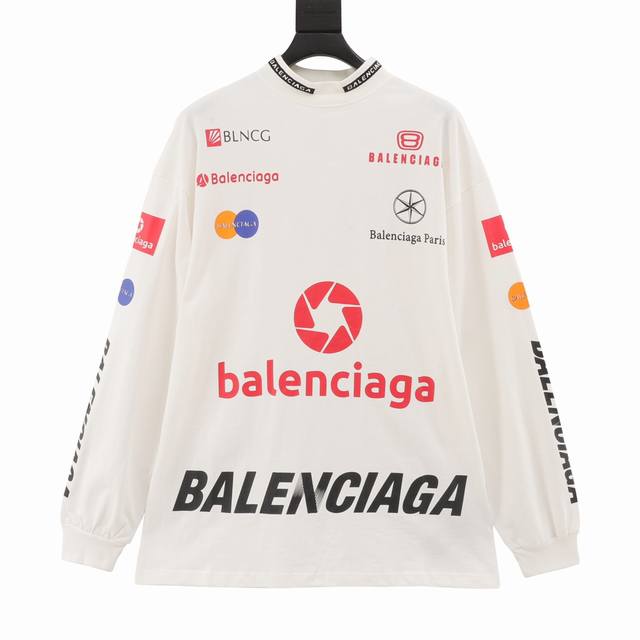 Balenciaga 巴黎世家 多元素印花满标长袖T恤 正面背面袖子印有top league艺术作品印花. 克面料.300克双纱螺纹.，男女同款 Size：XS