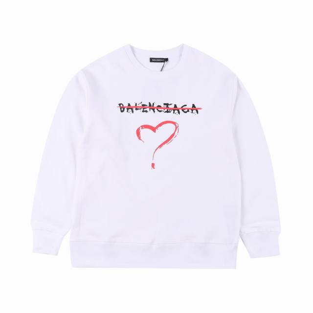 Balenciaga 巴黎世家 24Fw 字母爱心印花圆领卫衣 420克重纯棉面料毛圈底定制32支2*2螺纹 成衣两遍水洗处理 面料舒适亲肤无异感 定制定染面料