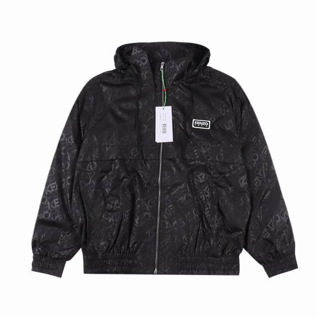 KENZO高田贤三KZ windbreaker系列 满印字母隐藏帽拉链风衣外套 原版4999深圳万象城购入，原样开发40d 30f 锦纶圆孔有光FDY梭织布，表