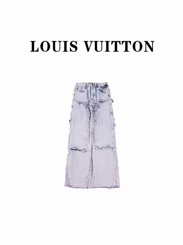 Louis Vuitton LV 路易威登 23SS 提花水洗紫色流苏 牛仔长裤 水洗大面积渐变粉紫色老花.做旧效果，流苏下摆.牛仔宽松长裤 细节和品质修饰得完