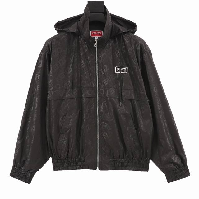 KENZO高田贤三KZ windbreaker系列 满印字母隐藏帽拉链风衣外套 原版4999深圳万象城购入，原样开发40d 30f 锦纶圆孔有光FDY梭织布，表