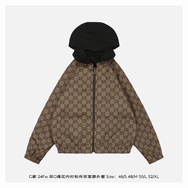 Gucci 古驰 24Fw 双G提花内衬帆布双面穿外套-背面 本款采用高密度棉质帆布面料精心制作，厚实高密度，经典简约设计搭配，内里提花GG提花面料拼接，定染出