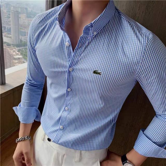 LACOSTE 鳄鱼法式浪漫~细格衬衫秋季男翻领商务休闲长袖衬衫 压轴好货！今年的蕞新款！原6900！ 鲁T今年新型研发的高定色织面料 锐纤棉 更尊重自然！更环