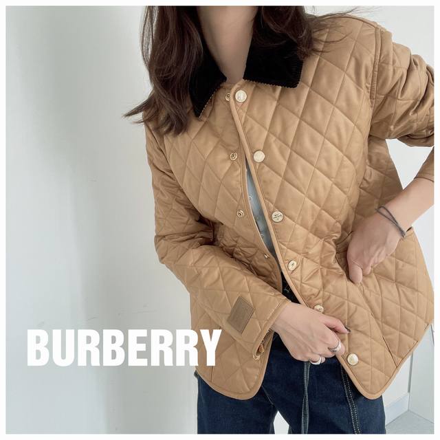 高版本 BURBERRY 金典菱形格子丝绒领格子棉服 超级百搭款 S M L 驼色 原版定制面料 一比一复刻 做工精细 逛店无压力