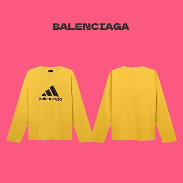 BALENCIAGA x ADIDAS 巴黎世家阿迪达斯联名刺绣 logo 字母黄色情侣款圆领长袖T恤-顶级复刻版本 Color：黄色 Size：S M L N