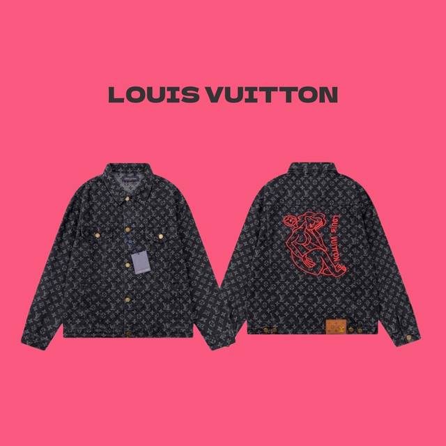 Louis Vuitton LV 路易威登艺术家联名老花满印尾灯人像刺绣提花水洗牛仔外套-顶级版本 Color：水洗黑 Size：M L XL Number：2