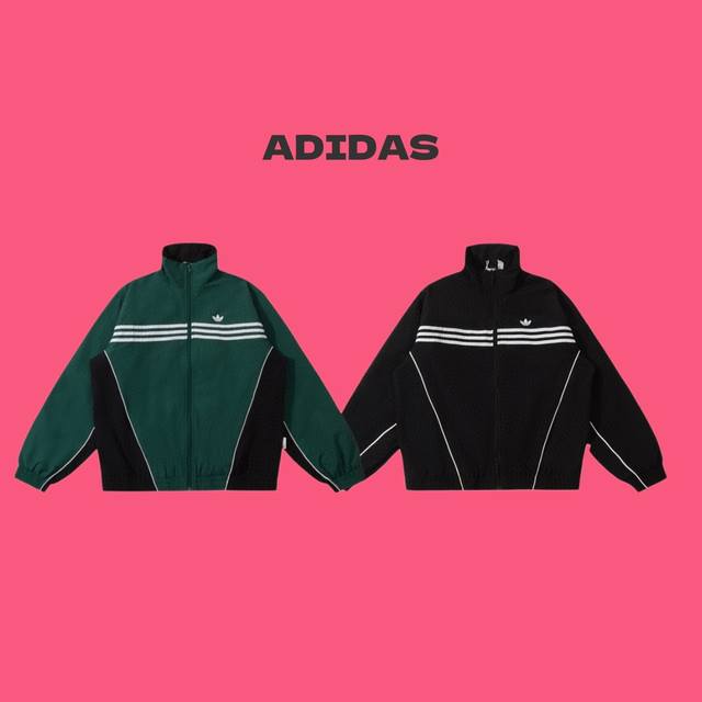 ADIDAS 阿迪达斯三叶草 24ss 爆款前后重工刺绣三道杠秋季情侣薄款夹克外套-顶级原单版本 Color：黑色 绿色 Size：M L XL XXL Num