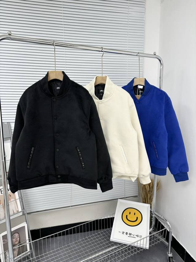 24FW春秋 stussy斯图西植绒字母龙凤尼面料夹克外套春秋棒球服 原版出品全套定制辅料 秋冬Stüssy收官之作的棒球服后背StussySport畸形标识设