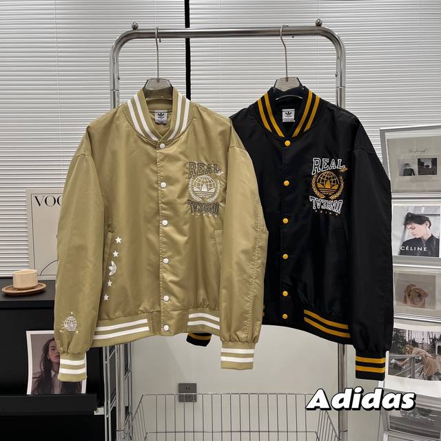 Adidas三叶草阿迪达斯运动休闲男女同款棒球服夹克 经典撞色拼接设计，小红书网红博主上身强力推荐，上身百搭，版型超赞，胸前经典三叶草阿迪达斯字母刺绣，门头侧衣