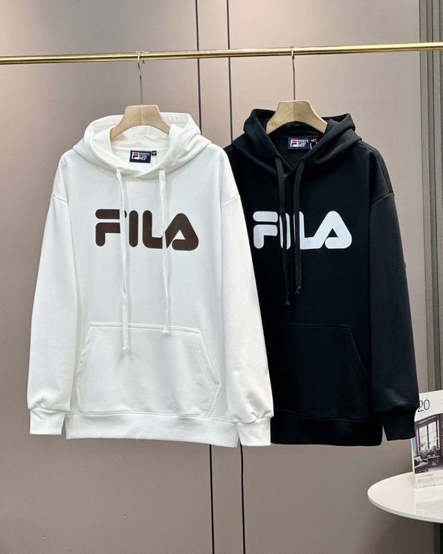 FILA 斐乐复古玩家系列秋季新款针织套头毛圈连帽卫衣休闲情侣款 顶级版本 尺码：S~XL 颜色：黑色、白色 细节版本1:1复刻 重磅专柜最新款！走一波！绝对私