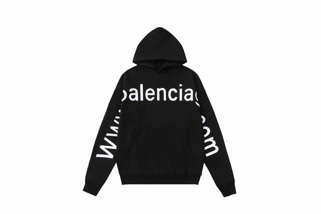 高品质 BALENCIGA字母刺绣 连帽休闲卫衣 新面料 新版型 独家定织定染布料 质感柔软舒适 磨烂破洞 袖子两边前幅巴黎英文字母www.com 网址刺绣 l