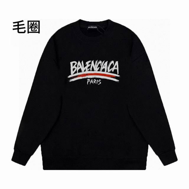 高品质24ssBalenciaga 巴黎世家24ss新款字母印花圆领卫衣情侣宽松秋季卫衣 肩膀缝合处后领处都采用双缝走线经久耐穿，后领口处采用纯棉拉条提升了后颈