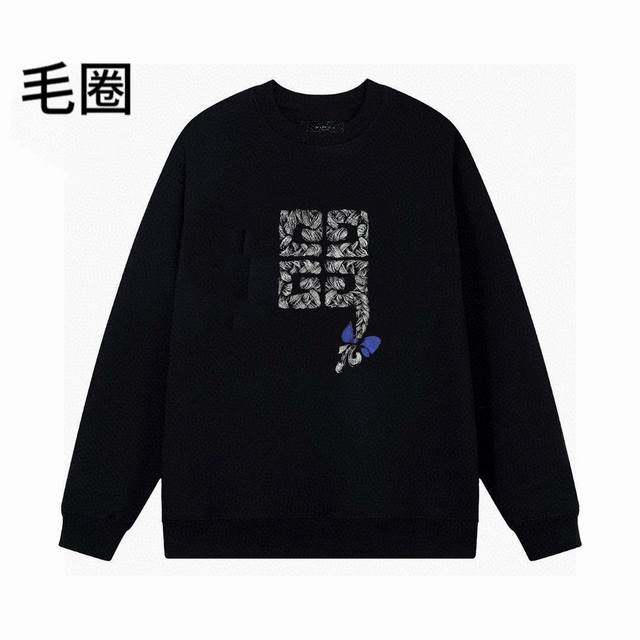 高品质24ss纪梵希24ss新款品牌印花毛圈圆领卫衣情侣宽松秋季卫衣 肩膀缝合处后领处都采用双缝走线经久耐穿，后领口处采用纯棉拉条提升了后颈接触的舒适度，袖口下