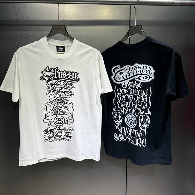 斯图西Stussy x 大字母LOGO图案字母印花 245克双纱短袖T恤 独一高质量版本完美细节，圆筒版型Tee两侧面不带缝线，正确版本与正品相同，区别市场通货