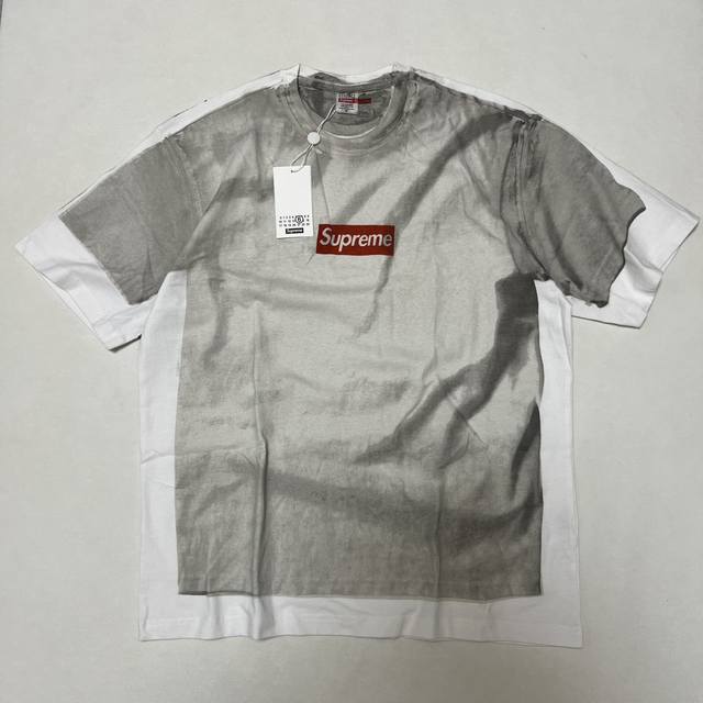 不退换 Supreme x MM6 Maison Margiela Box Logo 马吉拉联名Bogo Tee 解构假两件印花短袖 白色S-XL Sup的Bo