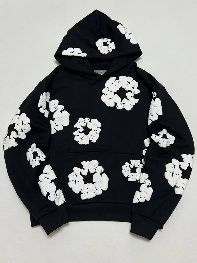 顶级不退换 Denim Tears The Cotton Wreath Sweatshirt Black DT发泡棉花帽衫 黑色S-XL 定织定染 正品一致粗格