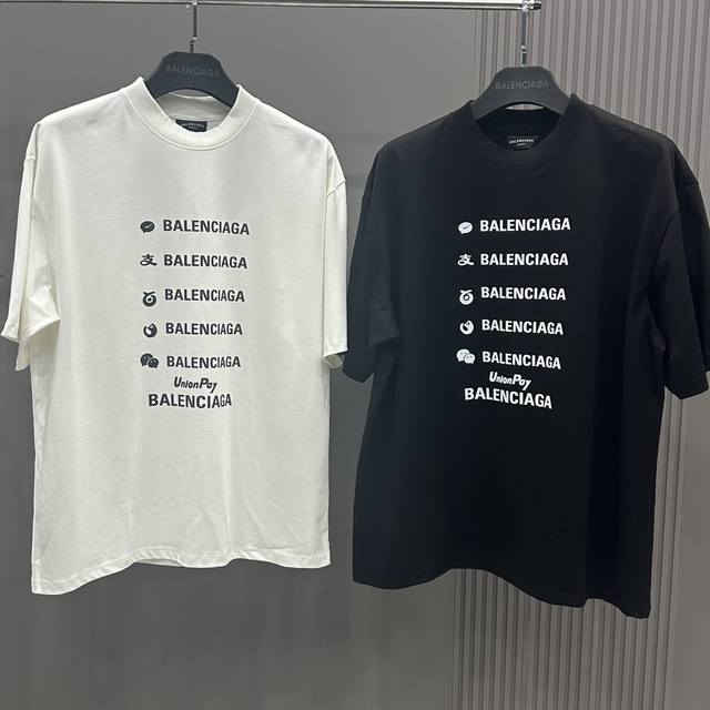 Balenciga 巴黎世家 短袖T恤 最新系列 支付宝联名限定多标logo采用前后印花工艺 采用320克平纹双纱面料 440克十字螺纹 对色定染面料，超精细平