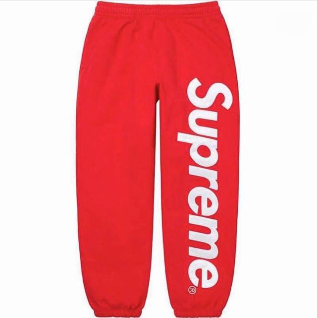 Supreme 22FW Satin Applique Sweatpant 大logo加绒棉卫裤 黑色 花灰 宝蓝 红色 S M L XL