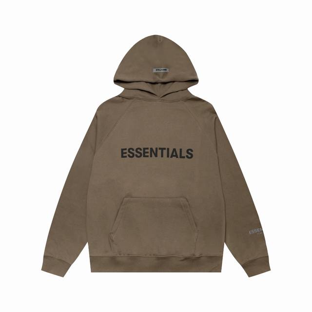 款号059 咖啡色 顶级版本FEAR OF GOD ESSENTIALS FOG 压胶字母胸前LOGO连帽款卫衣 全套1:1定制YUAN版辅料 包装 ZP采样化