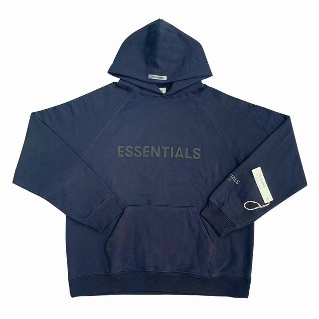 款号059 黑蓝色 顶级版本FEAR OF GOD ESSENTIALS FOG 压胶字母胸前LOGO连帽款卫衣 全套1:1定制YUAN版辅料 包装 ZP采样化