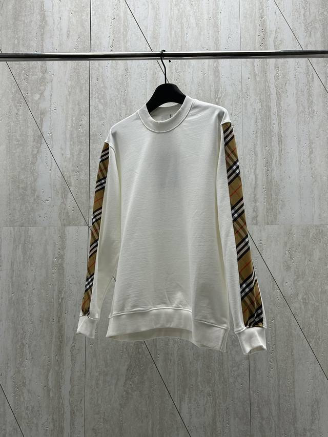 BURBERRY 经典双袖格纹拼接卫衣 #84001 Size：S M L XL