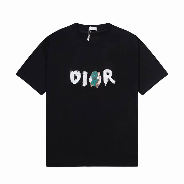 DIOR 迪奥] 2024FW短袖T恤 经典款刺绣字母 高端32s双纱260克面料 重磅面料 定制拉架罗纹同缸同染 三标齐全 男女同款 颜色：黑色 白色 尺码： - 点击图像关闭