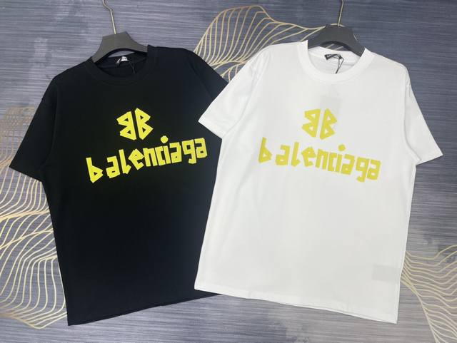 Balenciaga 2024新款 定制260g双纱纯棉面料 蜡笔小新字母logo 男女同款 短袖t恤 颜色：黑色 白色 尺码：S-XL