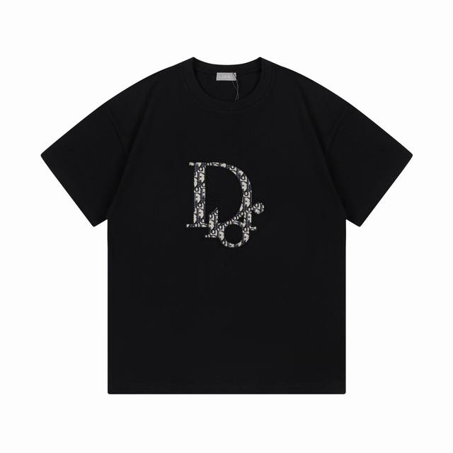 Dior 经典爆款 定制32支280g棉盖棉面料 已洗水处理 不缩水 不变形 不掉色 不掉毛 进口机器高密度刺绣字母logo 男女同款 短袖t恤 颜色: 黑 白