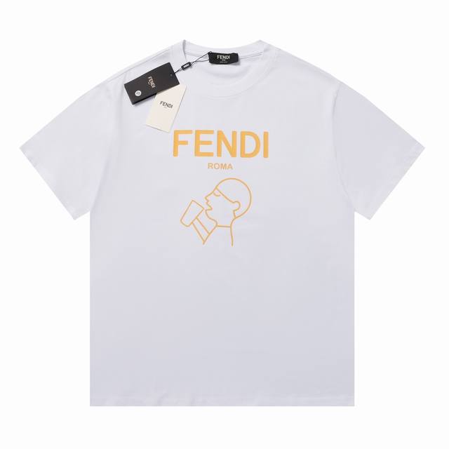 Fendi 2024新款 定制270g双纱纯棉面料 联名字母logo 男女同款 短袖t恤 颜色：黑色 白色 尺码：S-XL