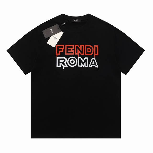 Fendi 2024新款 定制270g双纱纯棉面料 双排字母logo 男女同款 短袖t恤 颜色：黑色 白色 尺码：S-XL