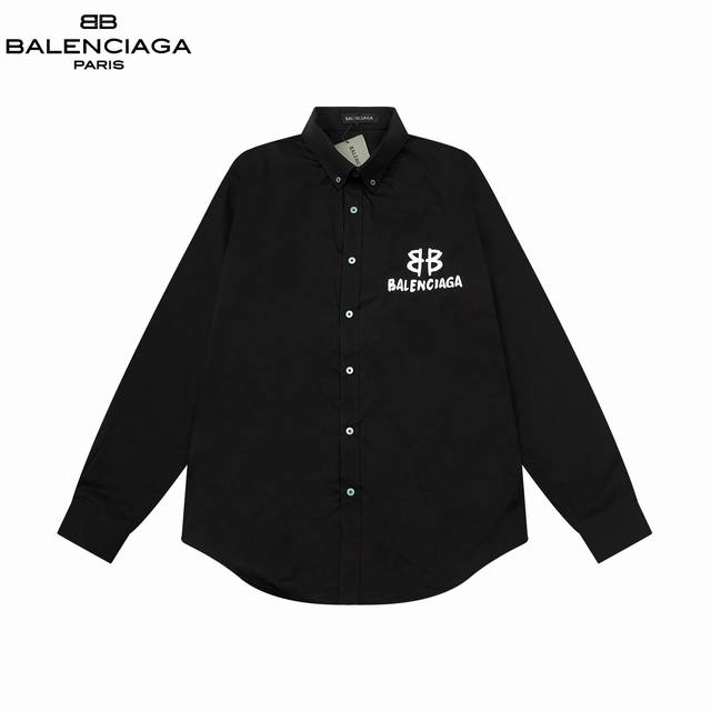 Balenciaga 巴黎 爆款来袭 艺术气息~双B字母吸收紫外线变荧光色Logo印花长袖宽松版型衬衫 2024ss官网新款长袖 衬衫 衬衣，精美手绘Logo