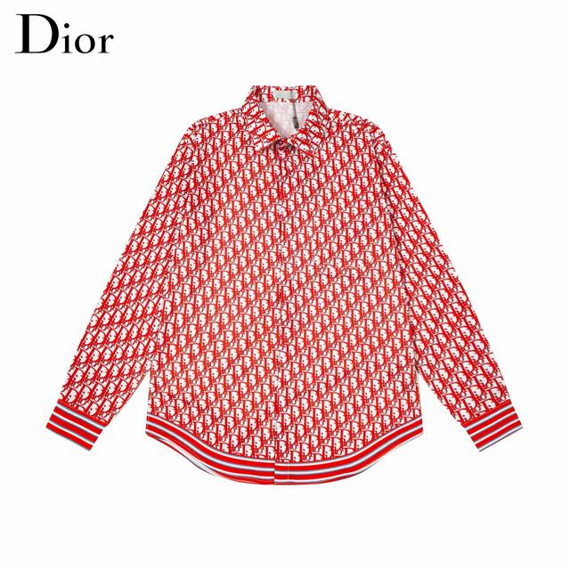 DIOR 迪奥 爆款来袭 满印老花LGOO弹幕数码印花长袖衬衫 2024ss官网新款长袖 衬衫 衬衣，精美印花Logo 高端版本，专柜定制面料 透气舒适度高，精