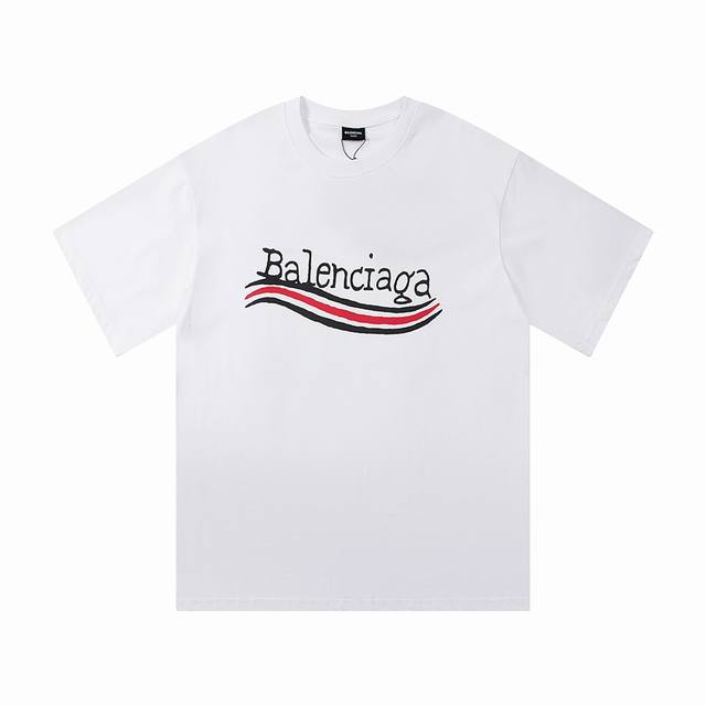 特价 BALENCIAGA巴黎世家，#新款前后可乐经典LOGO涂鸦短袖T恤#2024SS新款.砖柜同步。 面料采用巴黎ZP定织定染全棉面料.克重280克，布面干