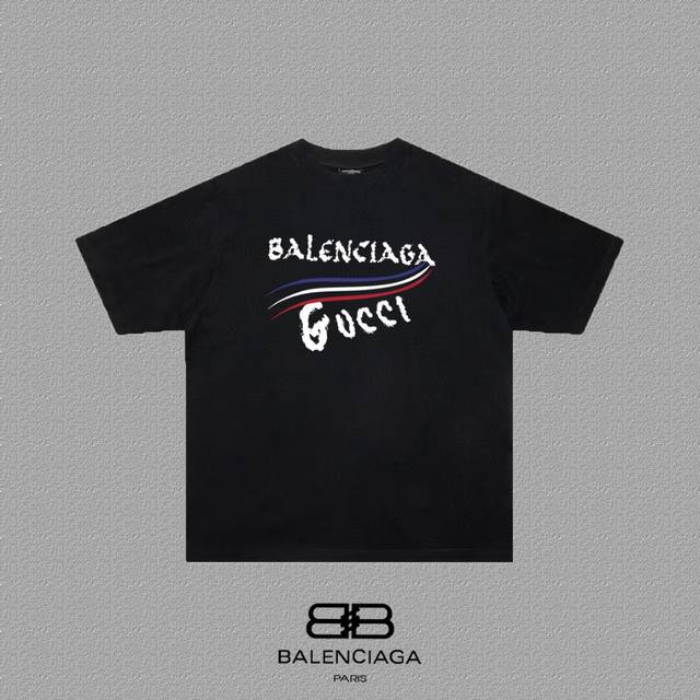 BALENCIAGA 巴黎世家 巴黎字母印花短袖T恤 定织定染280克精梳棉重磅面料 螺纹零色差 细节完美 区别市面通货版本 欢迎对比 男女同款 上图必卖款 颜