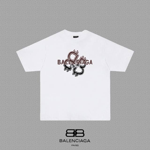 BALENCIAGA 巴黎世家 巴黎字母印花短袖T恤 定织定染280克精梳棉重磅面料 螺纹零色差 细节完美 区别市面通货版本 欢迎对比 男女同款 上图必卖款 颜