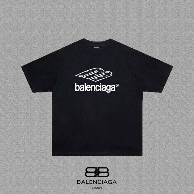 BALENCIAGA 巴黎世家 巴黎字母印花短袖T恤 定织定染280克精梳棉重磅面料 螺纹零色差 细节完美 区别市面通货版本 欢迎对比 男女同款 上图必卖款 颜