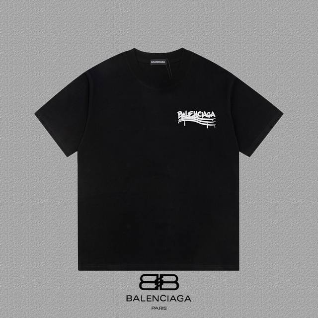 BALENCIAGA 巴黎世家 巴黎字母印花短袖T恤 定织定染280克精梳棉重磅面料 螺纹零色差 细节完美 区别市面通货版本 欢迎对比 男女同款 上图必卖款 颜