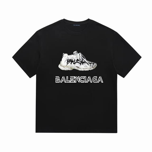 BALENCIAGA 巴黎世家 老爹鞋印花字母 高品质 独家定织定染布料 质感柔软舒适前幅 巴黎 280克双纱全棉面料 经典螺纹圆领 春夏最新砖柜同步 Os落肩