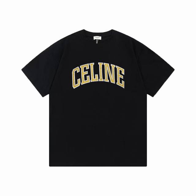 CELINE 赛琳] 2024FW短袖T恤 字母LOGO印花 高端32s双纱260克面料 重磅面料 定制拉架罗纹同缸同染 三标齐全 男女同款 颜色：黑色 白色