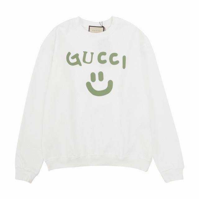 Gucci 古驰秋冬新款笑脸印花logo圆领卫衣情侣款 专柜同步在售 oversized版型！ 面料：独家定制400克纯棉毛圈面料+配套螺纹 辅料：吊牌 水洗