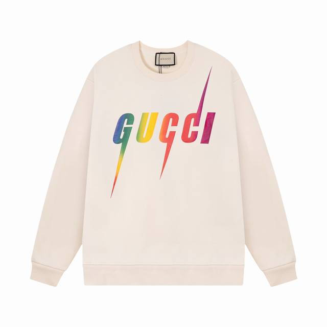 GUCCI 古驰 炫彩渐变锋刃字母 印花 大Logo标识精致升级， 原版面料 官方同款 420克双股大毛圈面料同缸染面料 手感非常舒服 春夏最新砖柜同步 时尚又