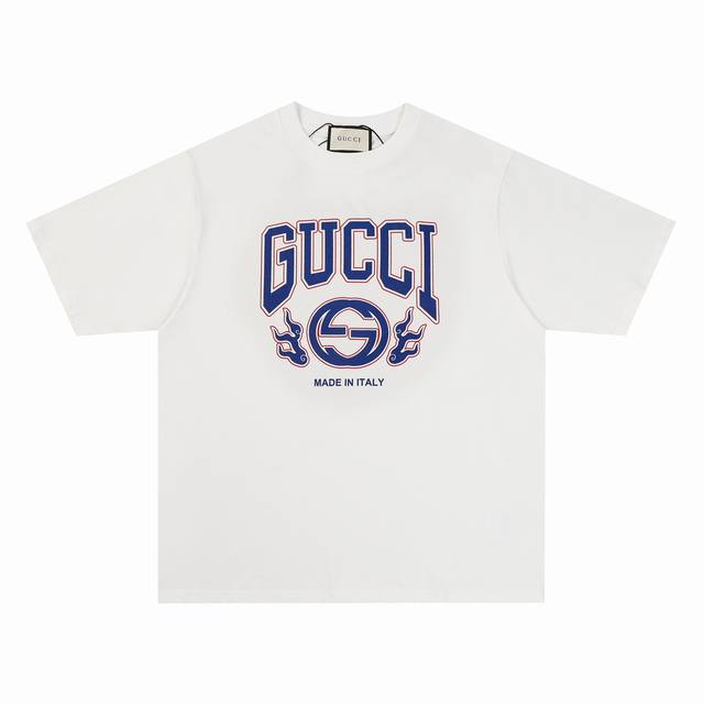 特价 Gucci 古驰24SS古奇春夏龙年限定双G字母印花短袖T恤 -定制250g全棉双纱紧密爽滑面料，布面干净，布纹清晰，手感非常细腻扎实，更加力挺 -印花采