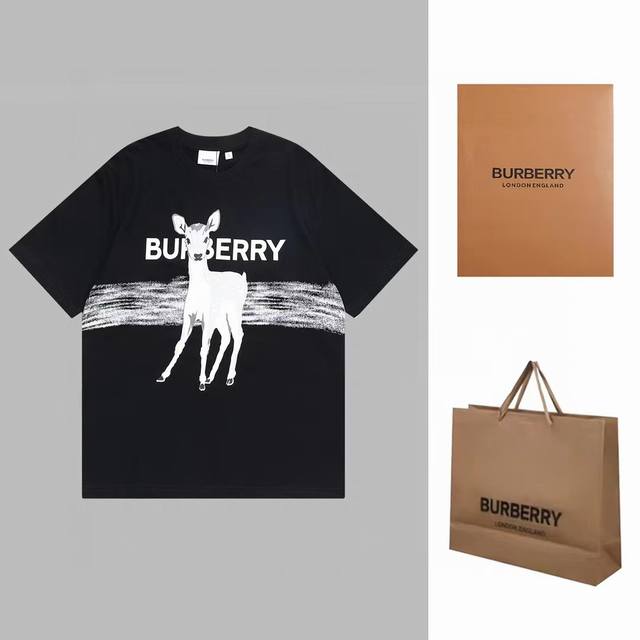 上新款号：b69 Burberry 巴宝莉 23ss 梅花鹿压花短袖 Size：XS S M L 夏季新款 白墨压花logo面料采用定织定染40支260g双纱面