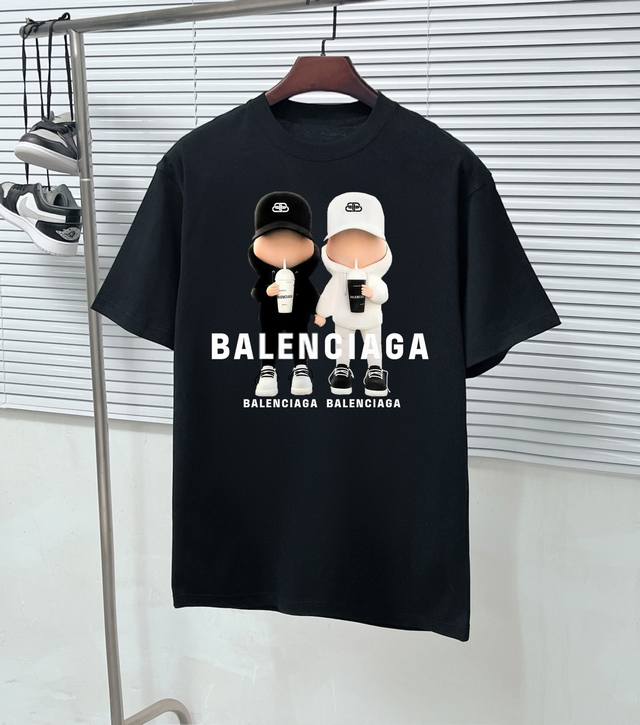 BALEN巴黎世家 24ss 大师亲手设计潮牌新品印花圆领短袖T恤 秋冬最新砖柜同步 OS落肩版型 280克重全棉 时尚又个性 超级百搭好看的一款 男女都非常合