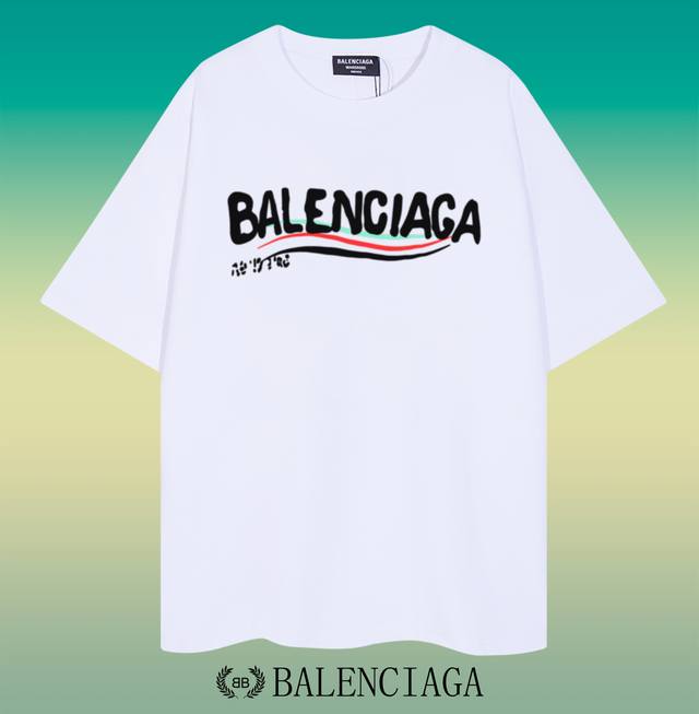 高品质BALENCIAGA~巴黎世家 2024春夏新款短袖，采用双坎肩做法，双坎肩做法，双坎肩做法使整件衣服更加有立体感觉，不是普通T恤所能达到的工种， 前幅图