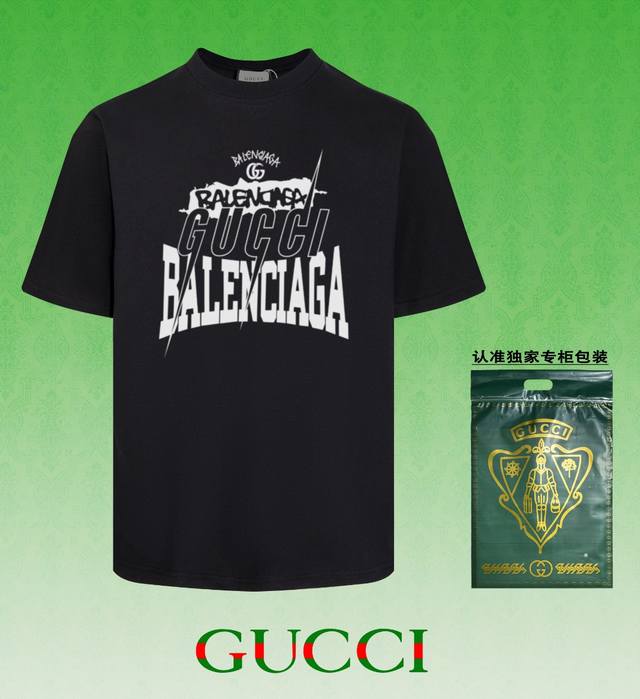 配图片包装 GUCCI~古驰 2024春夏新款短袖，采用双坎肩做法，双坎肩做法，双坎肩做法使整件衣服更加有立体感觉，不是普通T恤所能达到的工种， 前幅图案采用高